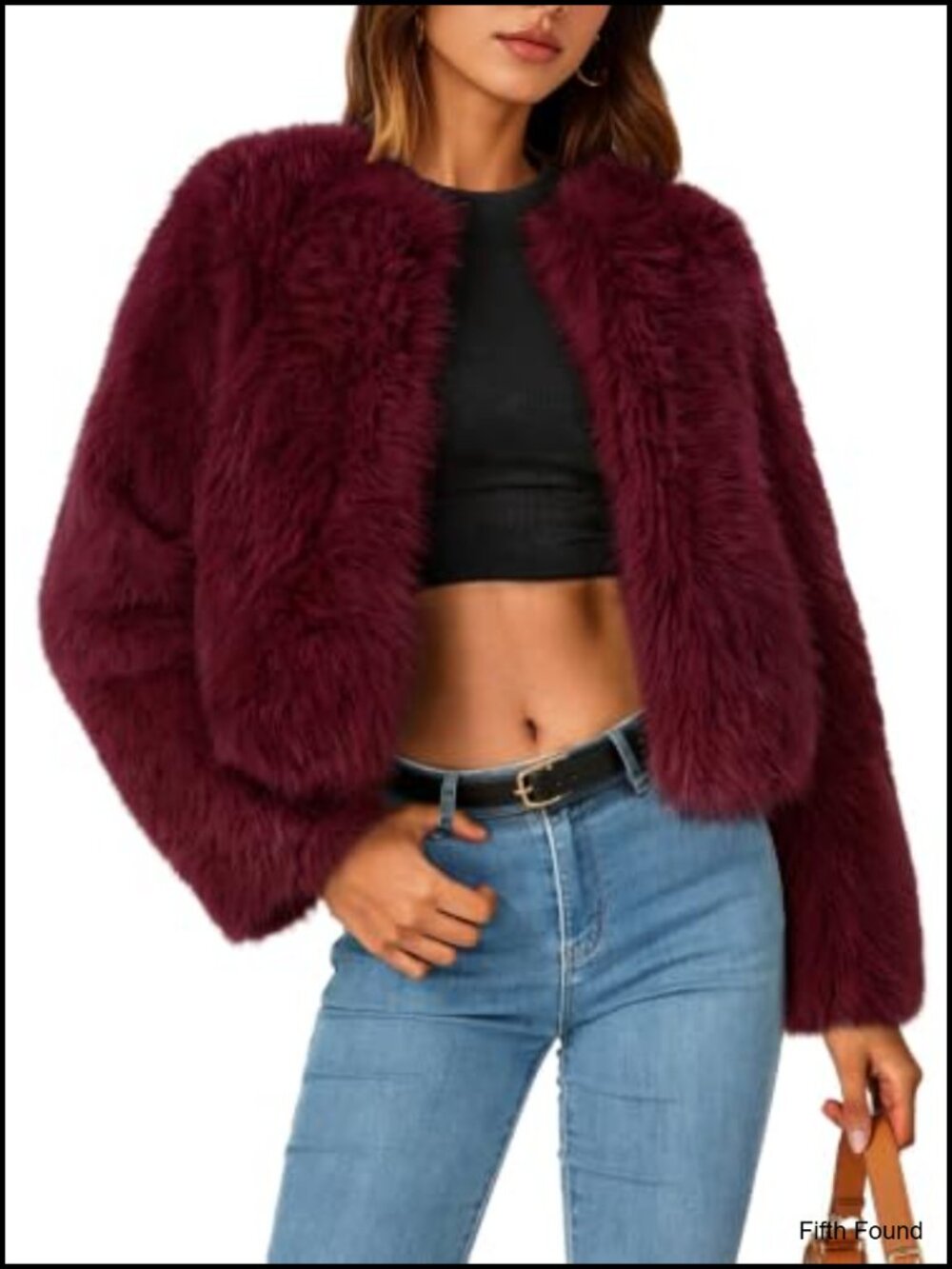 Faux Fur Coat Fluffy Cropped Jacket Long Sleeve Hook Closure Winter